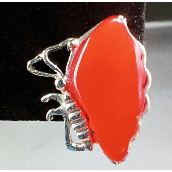 Clip On Earrings Butterfly Wings Orange Lucite Vintage 1950s Silver Tone 1 Inch - Picture 6 of 15